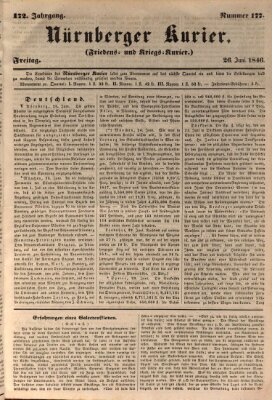 Nürnberger Kurier (Nürnberger Friedens- und Kriegs-Kurier) Freitag 26. Juni 1846