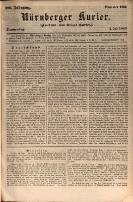 Nürnberger Kurier (Nürnberger Friedens- und Kriegs-Kurier) Donnerstag 2. Juli 1846