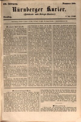 Nürnberger Kurier (Nürnberger Friedens- und Kriegs-Kurier) Dienstag 7. Juli 1846