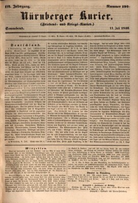 Nürnberger Kurier (Nürnberger Friedens- und Kriegs-Kurier) Samstag 11. Juli 1846