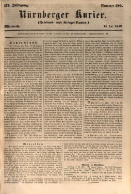 Nürnberger Kurier (Nürnberger Friedens- und Kriegs-Kurier) Mittwoch 15. Juli 1846