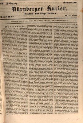 Nürnberger Kurier (Nürnberger Friedens- und Kriegs-Kurier) Samstag 18. Juli 1846