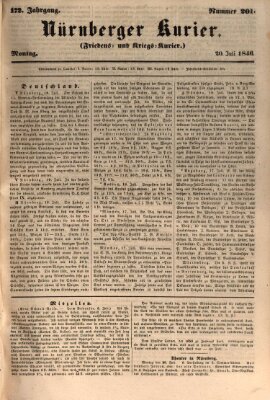 Nürnberger Kurier (Nürnberger Friedens- und Kriegs-Kurier) Montag 20. Juli 1846