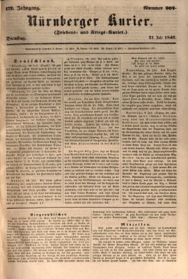 Nürnberger Kurier (Nürnberger Friedens- und Kriegs-Kurier) Dienstag 21. Juli 1846