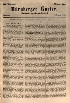 Nürnberger Kurier (Nürnberger Friedens- und Kriegs-Kurier) Montag 3. August 1846