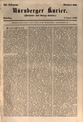 Nürnberger Kurier (Nürnberger Friedens- und Kriegs-Kurier) Dienstag 4. August 1846