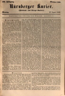 Nürnberger Kurier (Nürnberger Friedens- und Kriegs-Kurier) Montag 17. August 1846