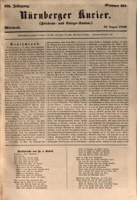 Nürnberger Kurier (Nürnberger Friedens- und Kriegs-Kurier) Mittwoch 19. August 1846