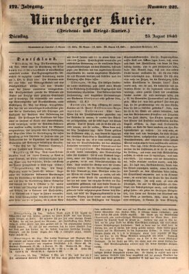 Nürnberger Kurier (Nürnberger Friedens- und Kriegs-Kurier) Dienstag 25. August 1846