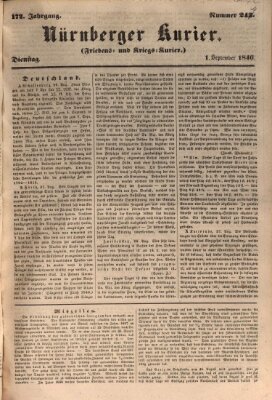 Nürnberger Kurier (Nürnberger Friedens- und Kriegs-Kurier) Dienstag 1. September 1846