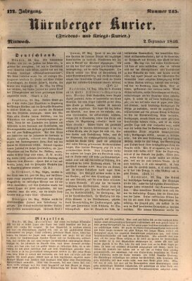 Nürnberger Kurier (Nürnberger Friedens- und Kriegs-Kurier) Mittwoch 2. September 1846