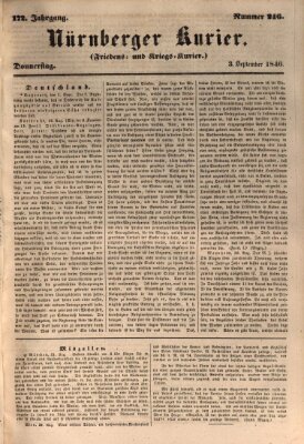 Nürnberger Kurier (Nürnberger Friedens- und Kriegs-Kurier) Donnerstag 3. September 1846