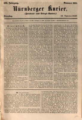 Nürnberger Kurier (Nürnberger Friedens- und Kriegs-Kurier) Dienstag 15. September 1846