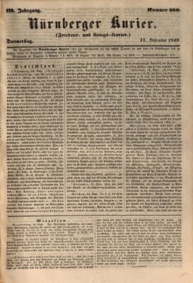 Nürnberger Kurier (Nürnberger Friedens- und Kriegs-Kurier) Donnerstag 17. September 1846