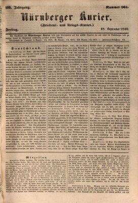 Nürnberger Kurier (Nürnberger Friedens- und Kriegs-Kurier) Freitag 18. September 1846