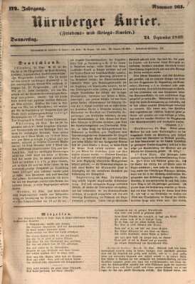 Nürnberger Kurier (Nürnberger Friedens- und Kriegs-Kurier) Donnerstag 24. September 1846