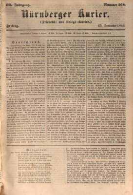 Nürnberger Kurier (Nürnberger Friedens- und Kriegs-Kurier) Freitag 25. September 1846