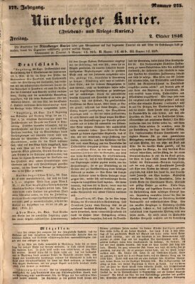 Nürnberger Kurier (Nürnberger Friedens- und Kriegs-Kurier) Freitag 2. Oktober 1846