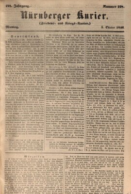 Nürnberger Kurier (Nürnberger Friedens- und Kriegs-Kurier) Montag 5. Oktober 1846