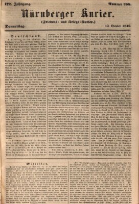 Nürnberger Kurier (Nürnberger Friedens- und Kriegs-Kurier) Donnerstag 15. Oktober 1846