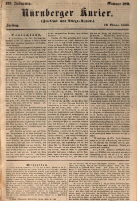 Nürnberger Kurier (Nürnberger Friedens- und Kriegs-Kurier) Freitag 16. Oktober 1846