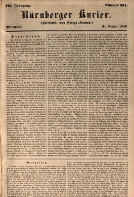 Nürnberger Kurier (Nürnberger Friedens- und Kriegs-Kurier) Mittwoch 21. Oktober 1846