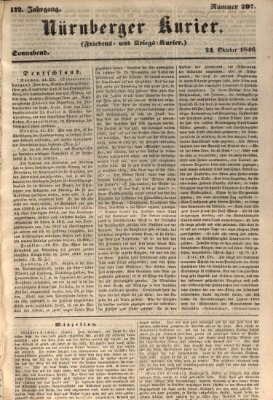 Nürnberger Kurier (Nürnberger Friedens- und Kriegs-Kurier) Samstag 24. Oktober 1846