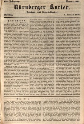 Nürnberger Kurier (Nürnberger Friedens- und Kriegs-Kurier) Dienstag 3. November 1846