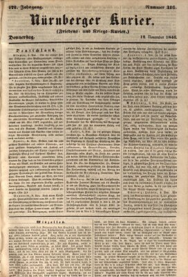 Nürnberger Kurier (Nürnberger Friedens- und Kriegs-Kurier) Donnerstag 12. November 1846