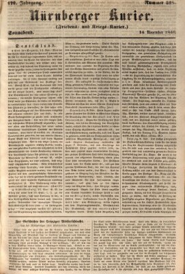 Nürnberger Kurier (Nürnberger Friedens- und Kriegs-Kurier) Samstag 14. November 1846