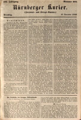 Nürnberger Kurier (Nürnberger Friedens- und Kriegs-Kurier) Dienstag 17. November 1846