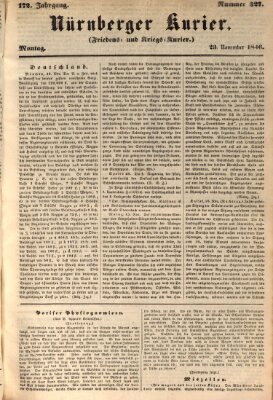 Nürnberger Kurier (Nürnberger Friedens- und Kriegs-Kurier) Montag 23. November 1846