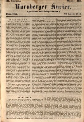 Nürnberger Kurier (Nürnberger Friedens- und Kriegs-Kurier) Donnerstag 26. November 1846