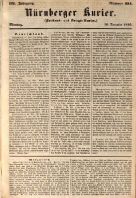 Nürnberger Kurier (Nürnberger Friedens- und Kriegs-Kurier) Montag 30. November 1846