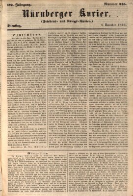 Nürnberger Kurier (Nürnberger Friedens- und Kriegs-Kurier) Dienstag 1. Dezember 1846