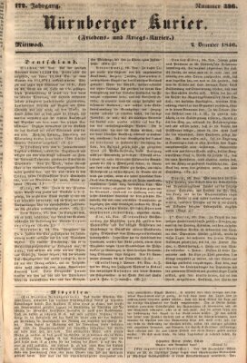 Nürnberger Kurier (Nürnberger Friedens- und Kriegs-Kurier) Mittwoch 2. Dezember 1846