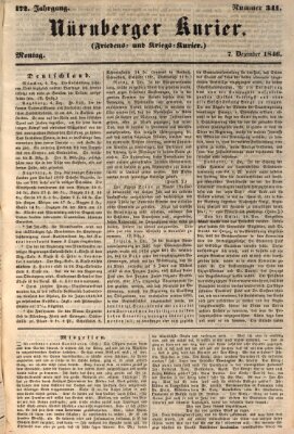 Nürnberger Kurier (Nürnberger Friedens- und Kriegs-Kurier) Montag 7. Dezember 1846