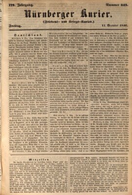 Nürnberger Kurier (Nürnberger Friedens- und Kriegs-Kurier) Freitag 11. Dezember 1846