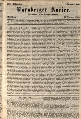 Nürnberger Kurier (Nürnberger Friedens- und Kriegs-Kurier) Dienstag 22. Dezember 1846