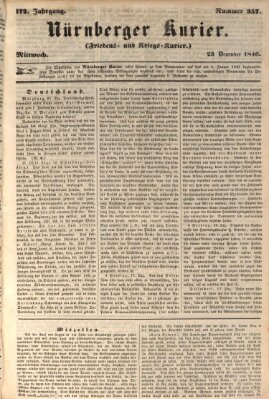 Nürnberger Kurier (Nürnberger Friedens- und Kriegs-Kurier) Mittwoch 23. Dezember 1846