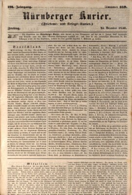 Nürnberger Kurier (Nürnberger Friedens- und Kriegs-Kurier) Freitag 25. Dezember 1846