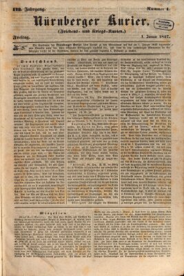 Nürnberger Kurier (Nürnberger Friedens- und Kriegs-Kurier) Freitag 1. Januar 1847