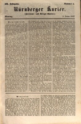 Nürnberger Kurier (Nürnberger Friedens- und Kriegs-Kurier) Montag 4. Januar 1847