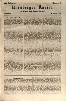 Nürnberger Kurier (Nürnberger Friedens- und Kriegs-Kurier) Dienstag 5. Januar 1847