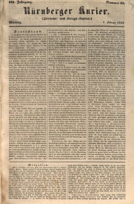 Nürnberger Kurier (Nürnberger Friedens- und Kriegs-Kurier) Montag 1. Februar 1847