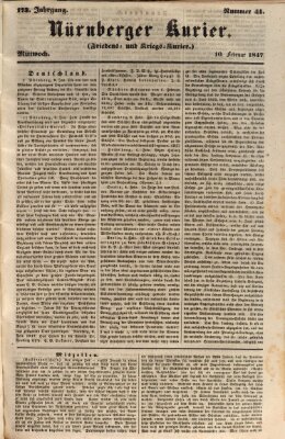 Nürnberger Kurier (Nürnberger Friedens- und Kriegs-Kurier) Mittwoch 10. Februar 1847