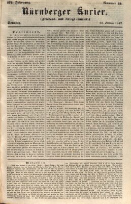 Nürnberger Kurier (Nürnberger Friedens- und Kriegs-Kurier) Sonntag 14. Februar 1847