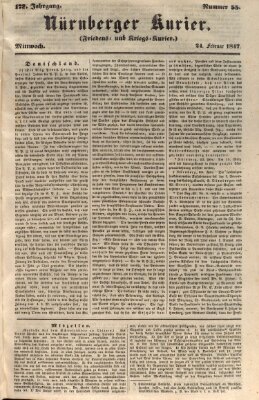 Nürnberger Kurier (Nürnberger Friedens- und Kriegs-Kurier) Mittwoch 24. Februar 1847