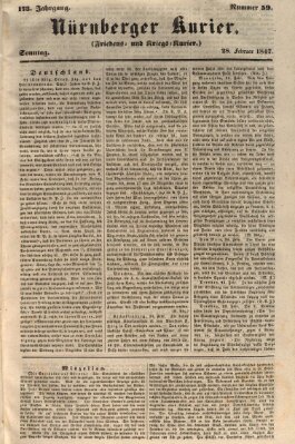 Nürnberger Kurier (Nürnberger Friedens- und Kriegs-Kurier) Sonntag 28. Februar 1847