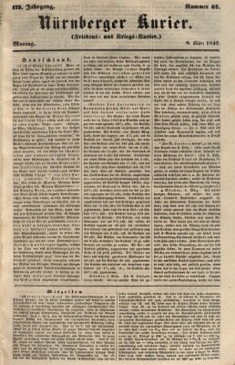 Nürnberger Kurier (Nürnberger Friedens- und Kriegs-Kurier) Montag 8. März 1847